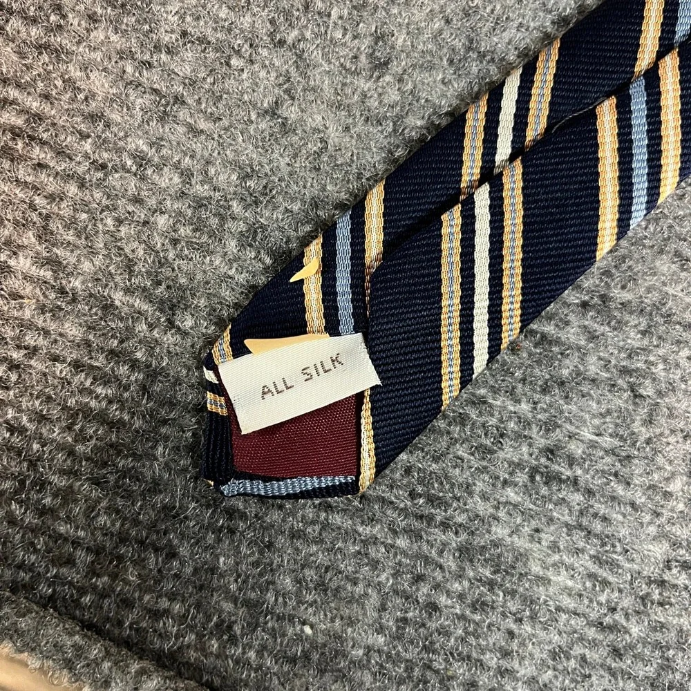 Bert Pulitzer Mens Navy Gold Striped Silk Necktie Classic Rep Stripe Tie